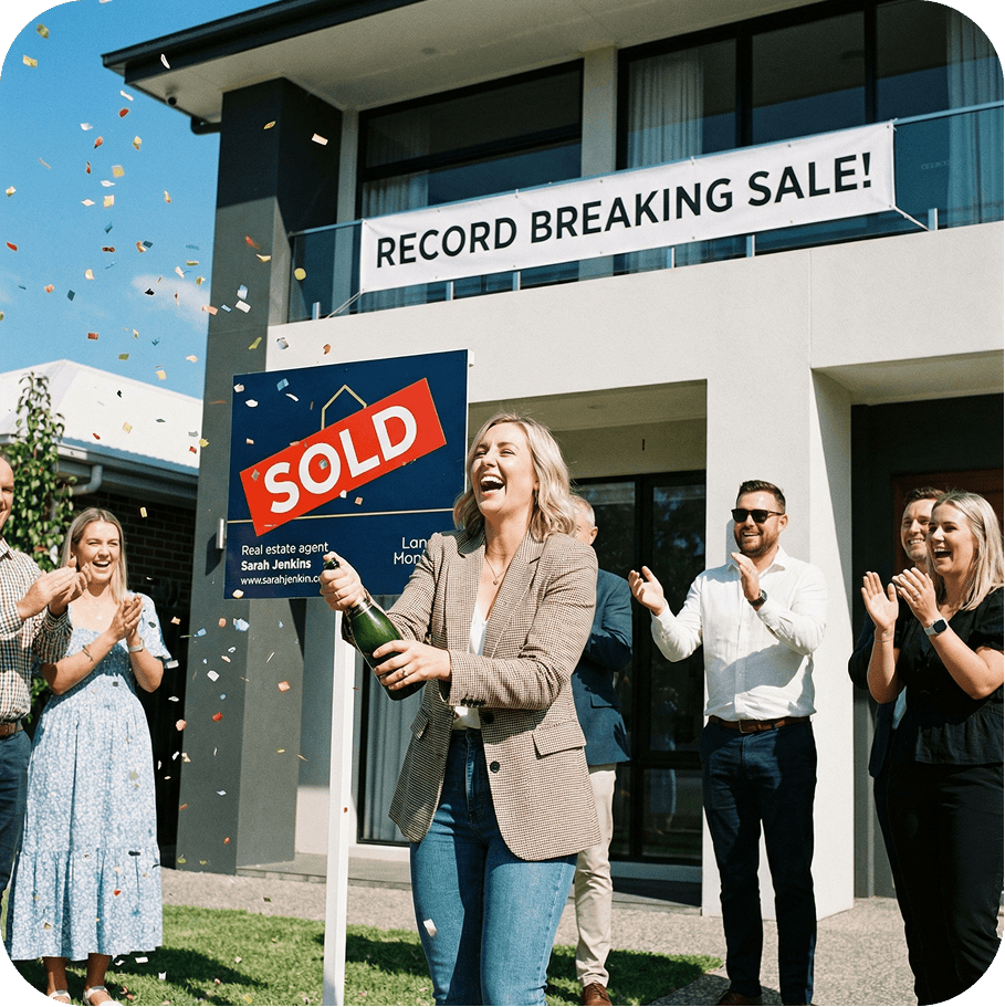 Real estate agent celebrating a record breaking sale
